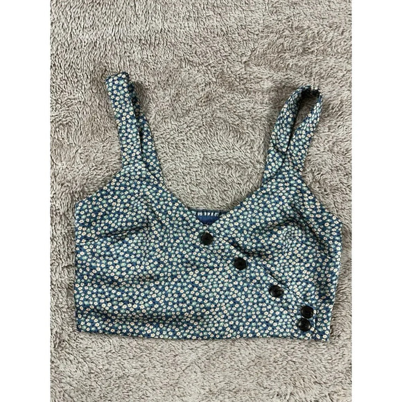 Madewell Women’s Button-Wrap Crop Tank in Bitsy Floral Size 4 - Picture 3 of 15